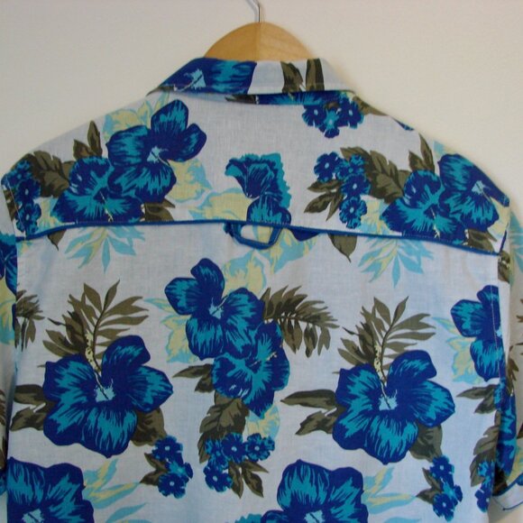 Blue Hawaiian Linen Shirt Button Up Floral Haight & Ashbury Mens Size Large - Picture 10 of 11